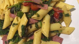 The Curry Cookbook episode 7  Salami Pasta,German Salamai with Black Olives & Spinach